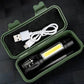 Rechargeable LED Torch Light with COB Side Light – High Power Emergency Flashlight with USB Charging & Storage Case